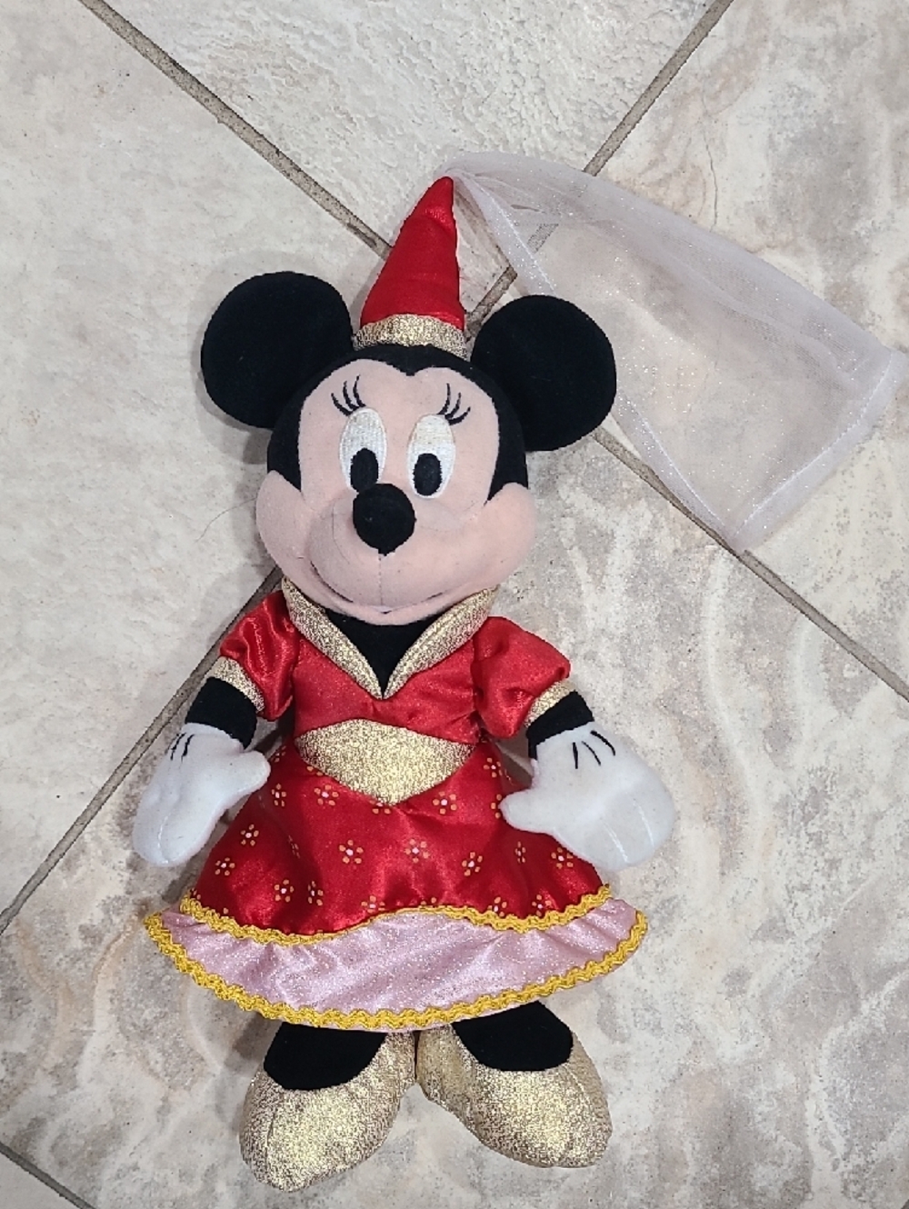 Disney Red and Gold Minnie Mouse Plush in Festive Dress